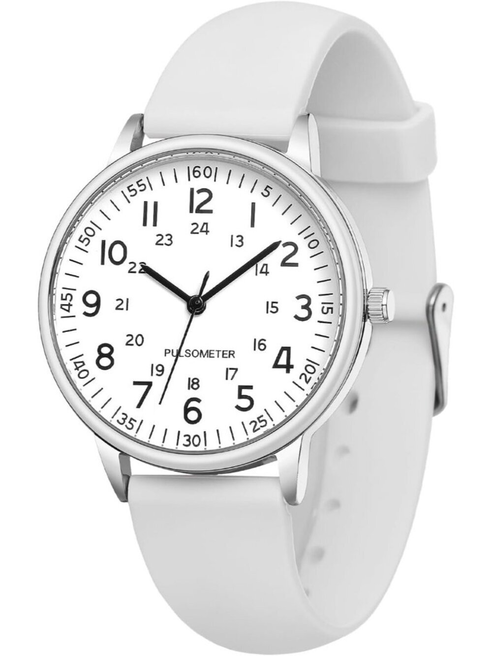 Women's All White Analog Quartz Solid Silicone Band Read Dial Nurse Wrist Watch
